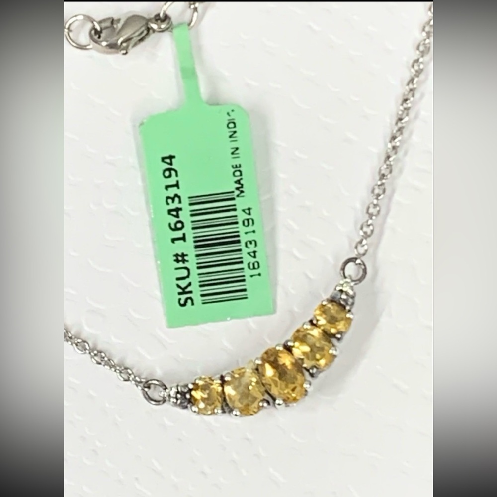 Faceted STS Sterling Silver 925 Golden Gemstone Citrine Pendant Necklace 20”